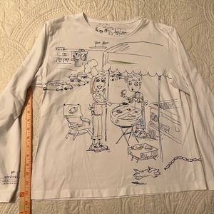 CHICO’S SIZE 1 CHAT-TEES TAILGATE LONG SLEEVE WHITE TOP